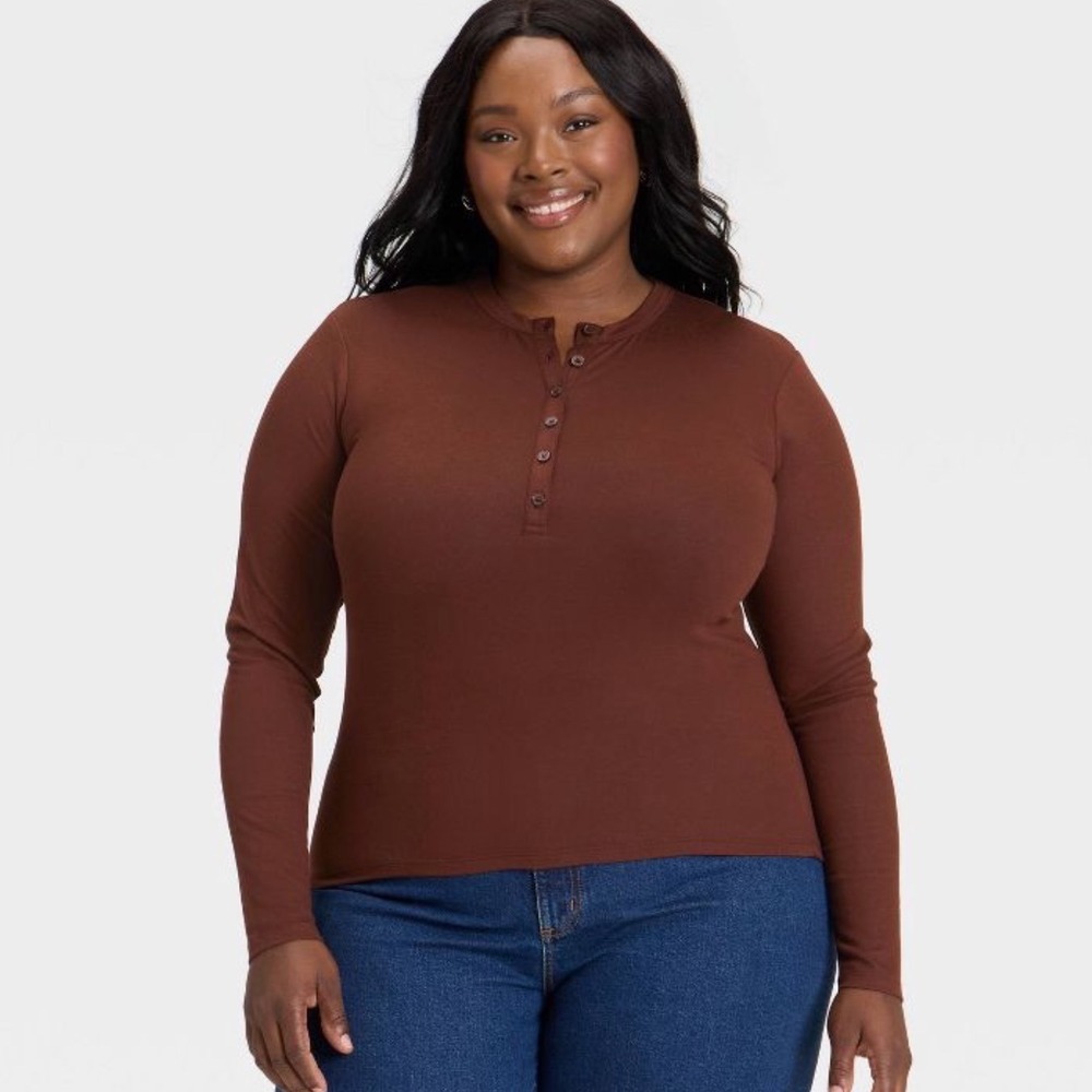 Universal Thread Henley Long Sleeve Top Women XS Brown New With Tags